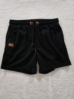 JMIERR 5" Shorts Men's Sz 38 Black Drawstring Elastic Waist Textured TerryCloth